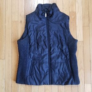 Liz Claiborne Black Vest Quilt Side Detail Zip Front SZ L